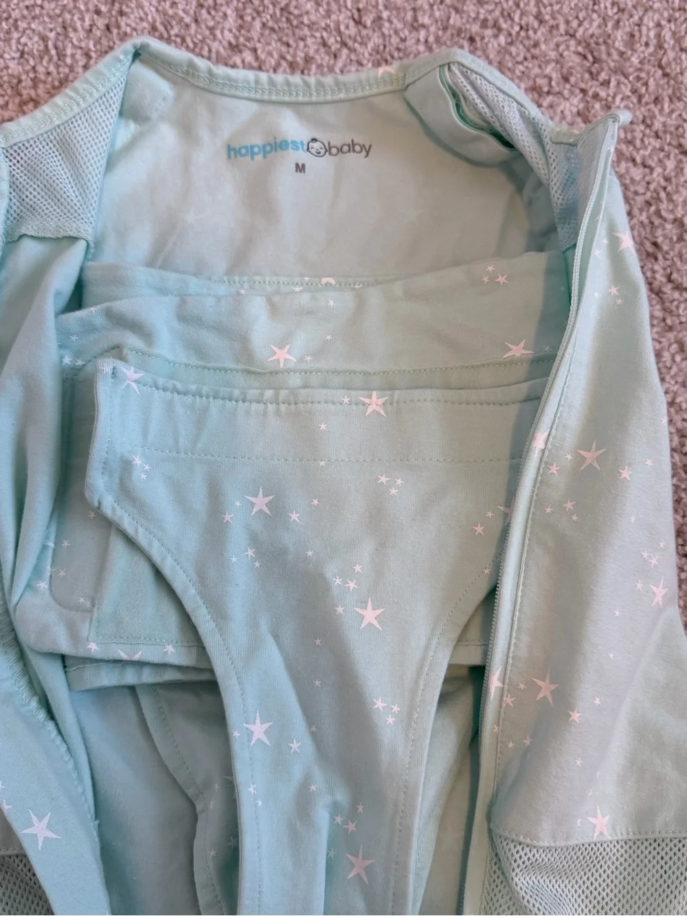 Happiest Baby Sleepea 5-Second Swaddle Organic Cotton Teal Stars Size M 2-4m